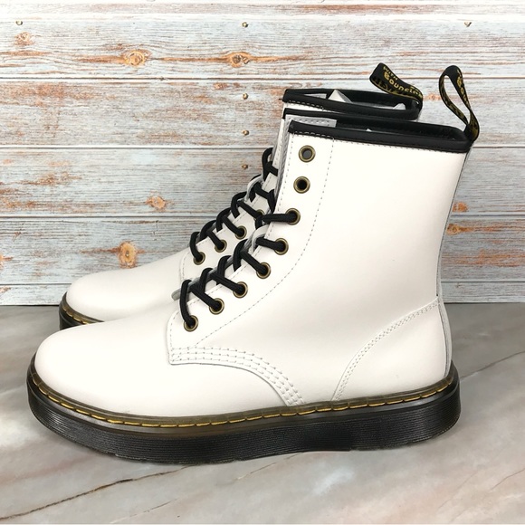 NEW Dr Martens Zavala Combat Boots White Leather - Picture 2 of 9